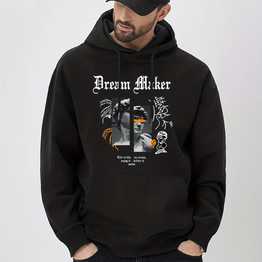 David Statue Print Hoodie Men's Casual Pullover Sweatshirt