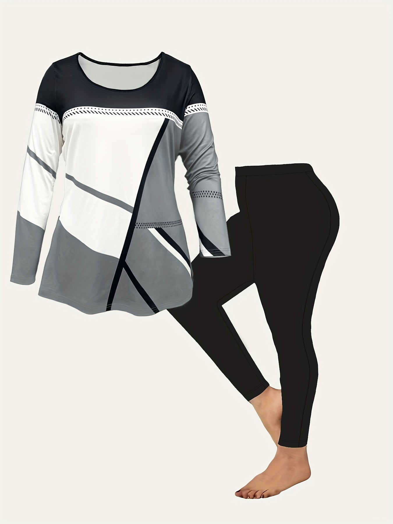  Patchwork Print Top & Leggings 2 Piece Set