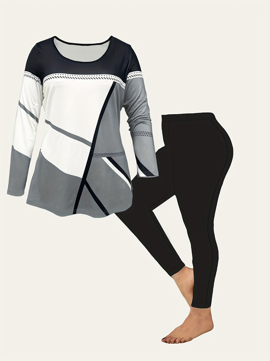  Patchwork Print Top & Leggings 2 Piece Set