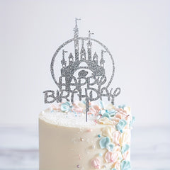 Golden Glitter Castle Birthday Cake Topper