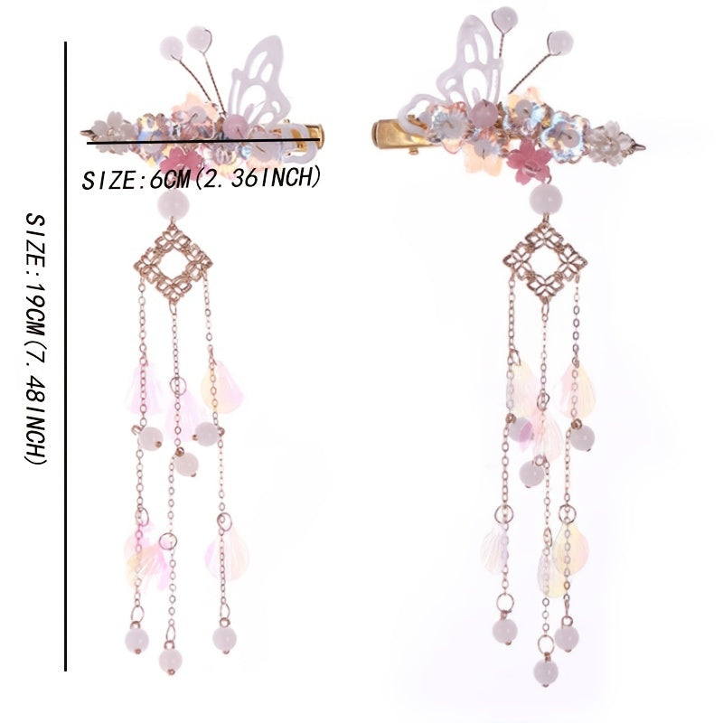 Butterfly Flower Hair Clip with Beads Tassel