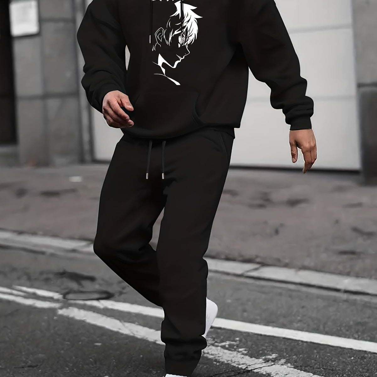 Men's Cartoon Print 2Pcs Outfit: Shirt & Hoodie Sweatshirt Joggers Set