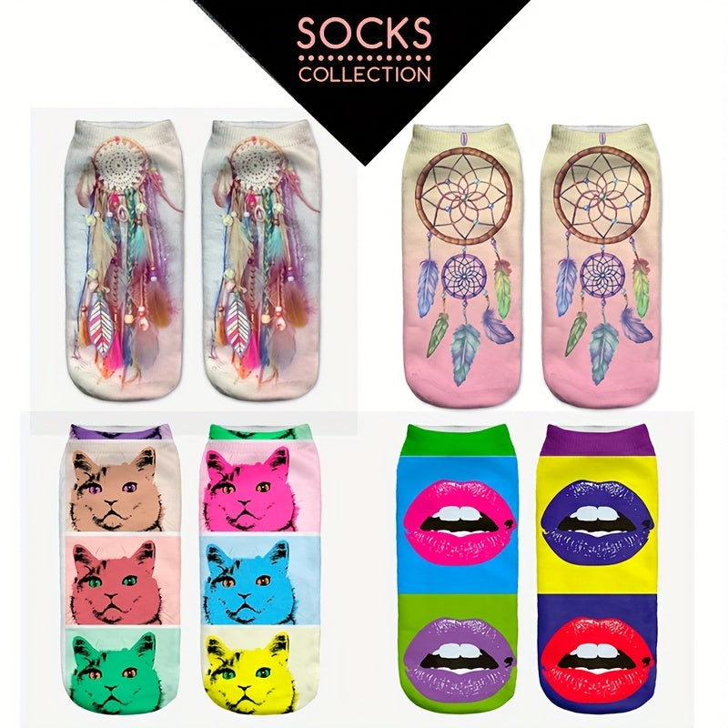 4 Pairs Cartoon Print Low Cut Socks Women's Stockings