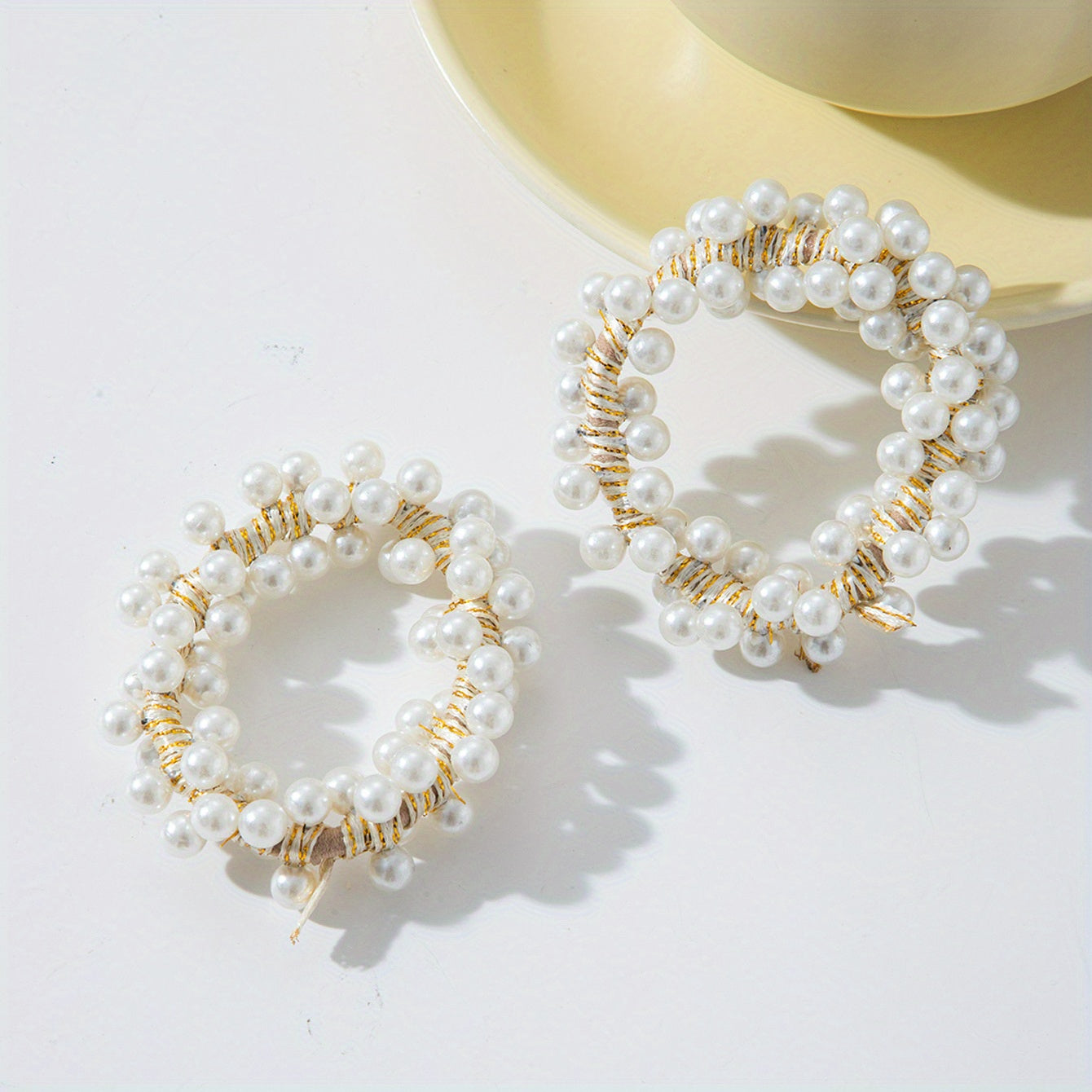 2pcs Faux Pearl Beaded Hair Tie Elastic Hair Ring