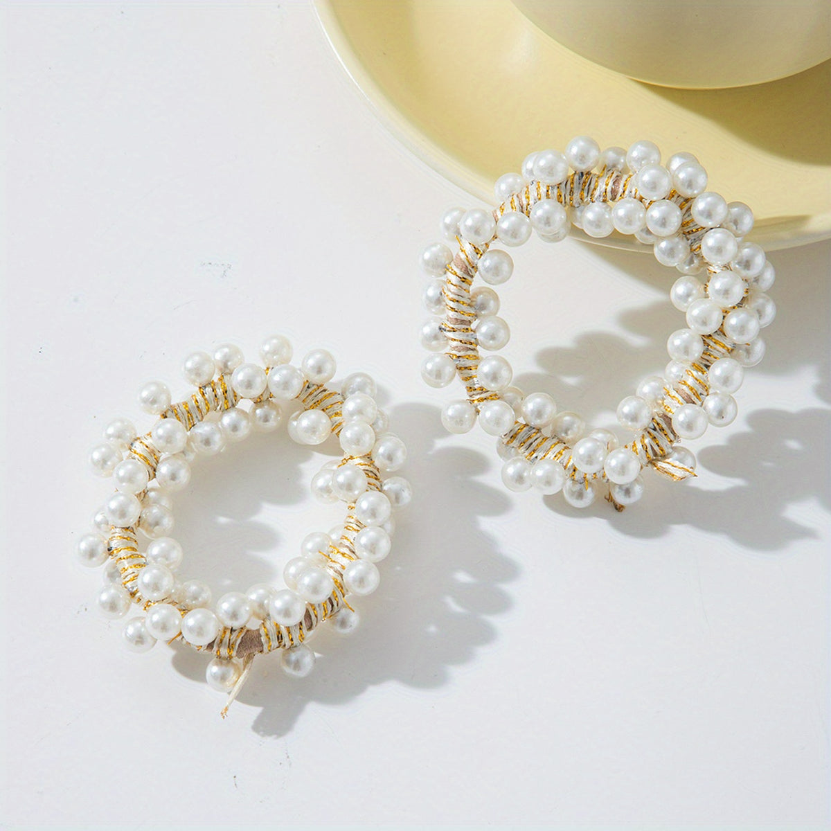 2pcs Faux Pearl Beaded Hair Tie Elastic Hair Ring