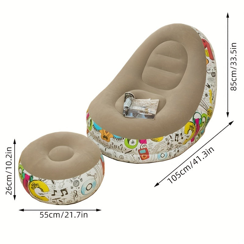 Lazy Sofa Plush Graffiti Inflatable Sofa with Footrest
