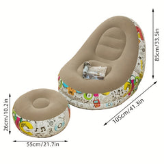 Lazy Sofa Plush Graffiti Inflatable Sofa with Footrest
