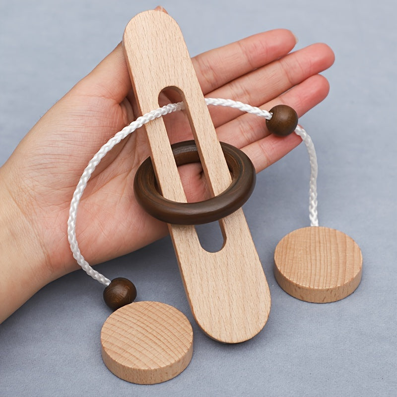 Wooden Brain Teaser Game with Ancient Locks Classic Magic Ring Puzzle Toy
