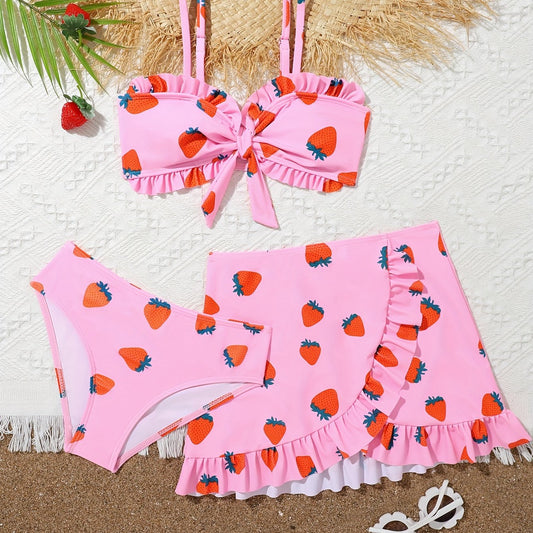 Strawberry 3pc Swim Suit Girls Cartoon Set for Beach