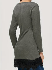 Lace Trim Long Sleeve Round Neck Dress