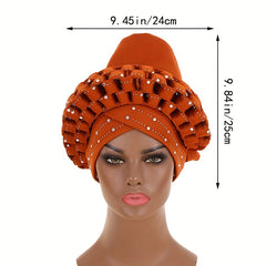 Rhinestone Decor Big Turban Cap Braided Elastic Head Wrap