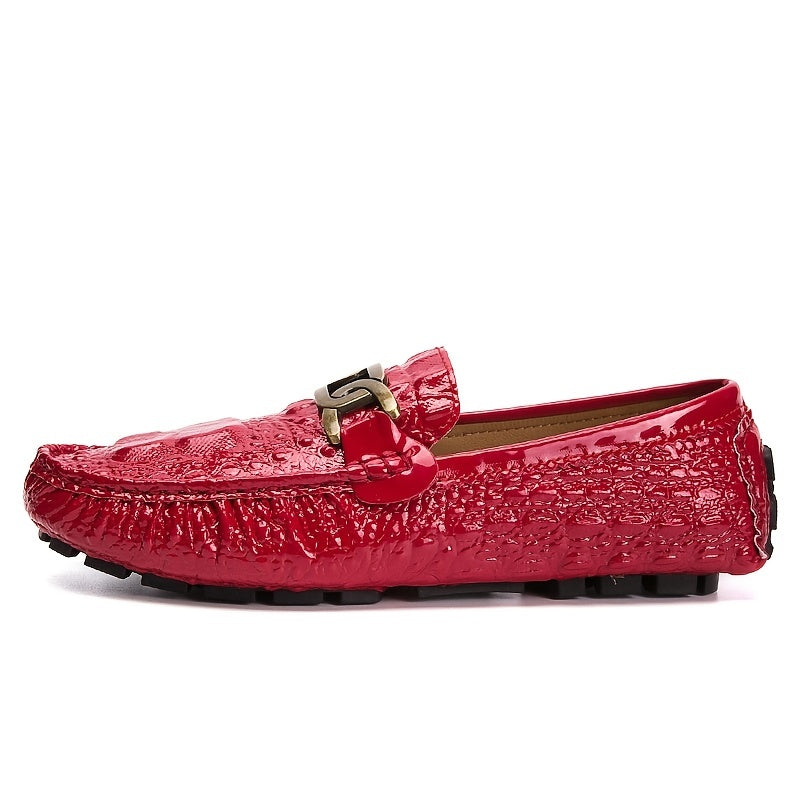 Red Metal Buckled Loafers Anti slip Round Toe Flat Casual Shoes