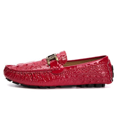 Red Metal Buckled Loafers Anti slip Round Toe Flat Casual Shoes