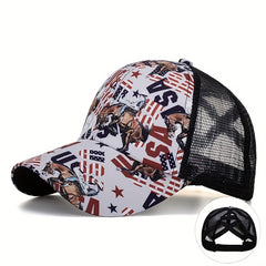 Ponytail Trucker Hat Horse Print Mesh Dad Hat For Women