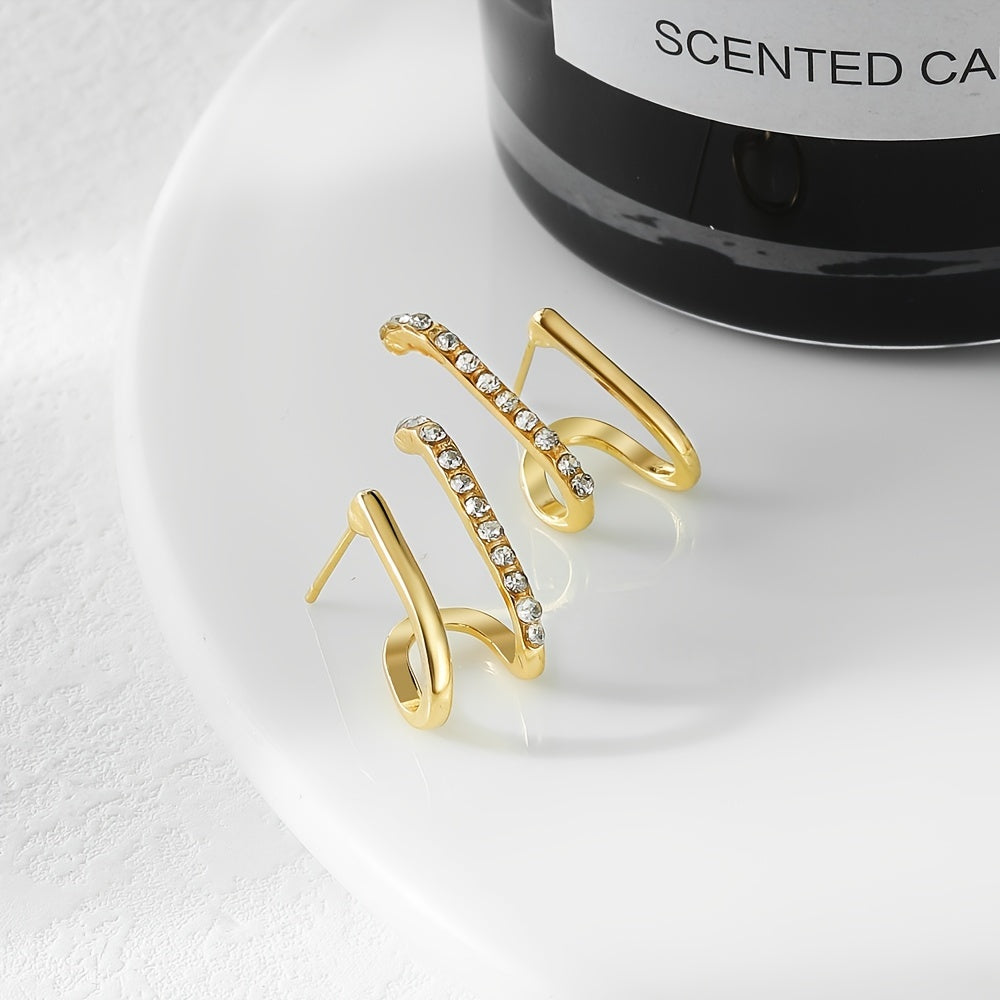 Geometric Rhinestone Stud Earrings Sweet Ear Jewelry