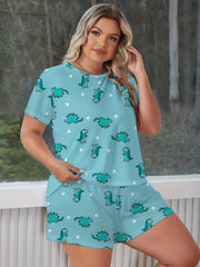 Plus Dinosaur Print Tee & Pants Set Women's Plus Size Loungewear 2pcs Set