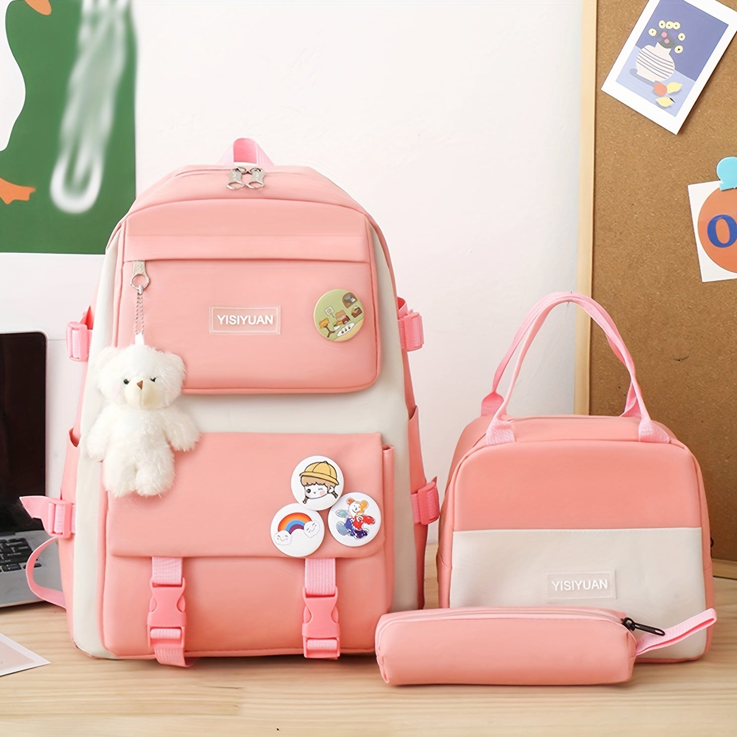 3PCS Casual School Bag Set Ultralight Backpack Lunch Pencil Bag