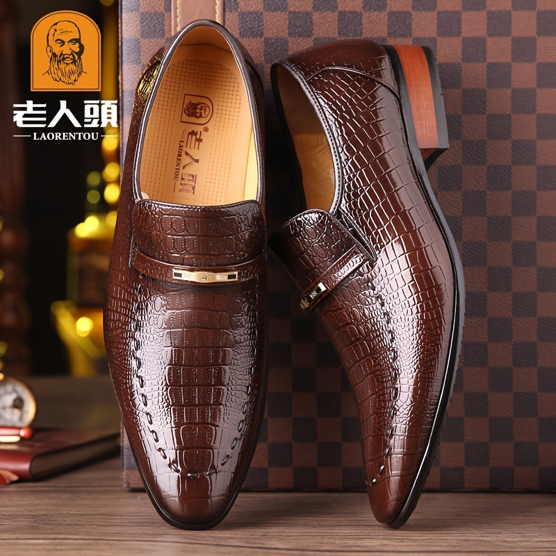 Crocodile Embossed Pointed Toe Oxford Shoes for Men