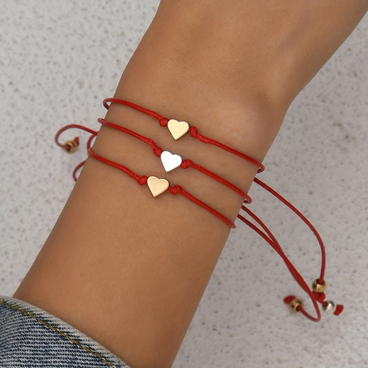3 Pcs Rope Bracelet Heart Shape Adjustable Friendship Bangles
