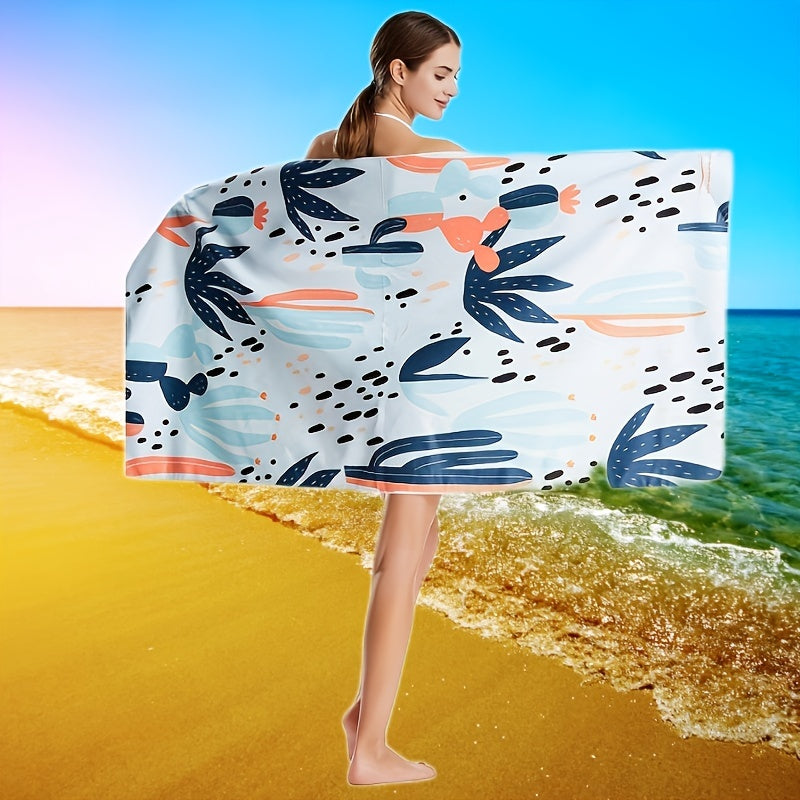 Leaf Pattern Beach Towel Quick Drying Absorbent Sandproof Microfiber