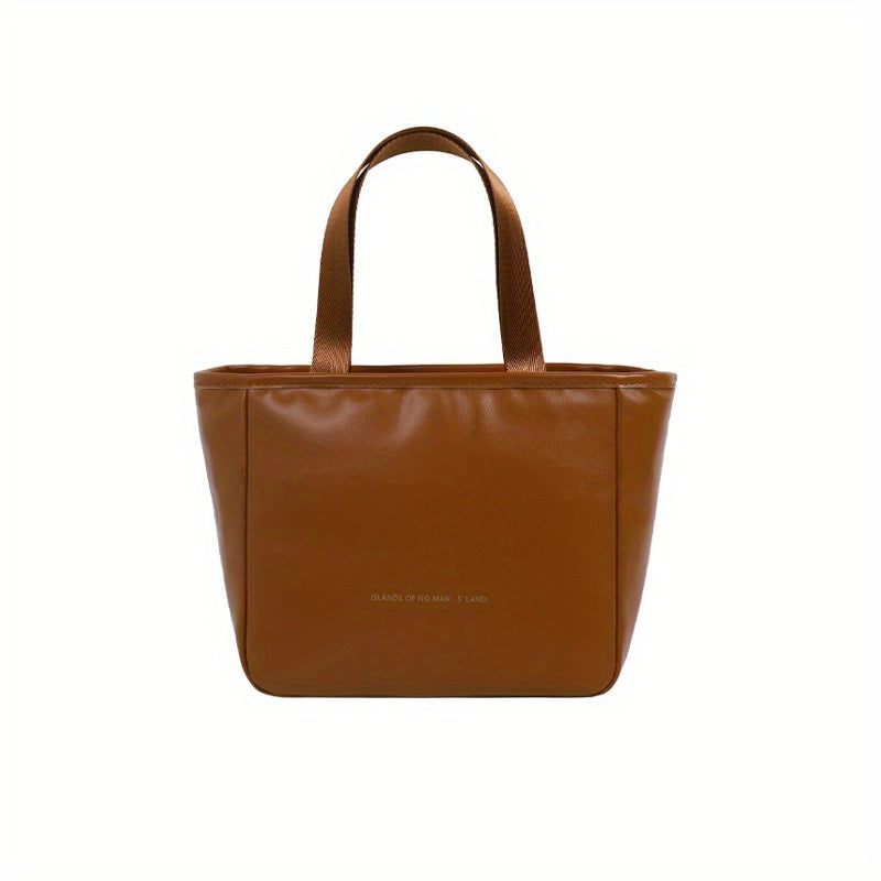 Solid Letter Print Lunch Handbag Lightweight PU Portable Insulation Lunch Box