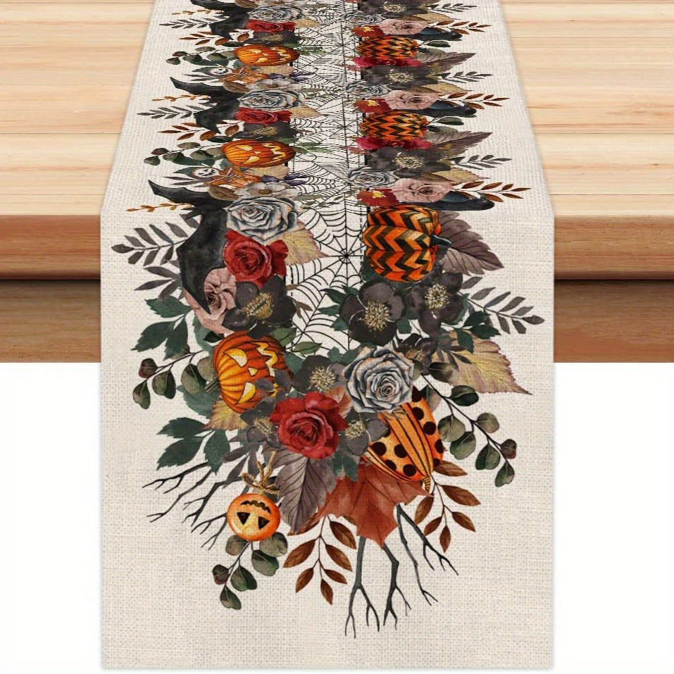 Halloween Pumpkin Table Runner 33x182cm Spider Web Holiday Decor
