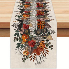 Halloween Pumpkin Table Runner 33x182cm Spider Web Holiday Decor