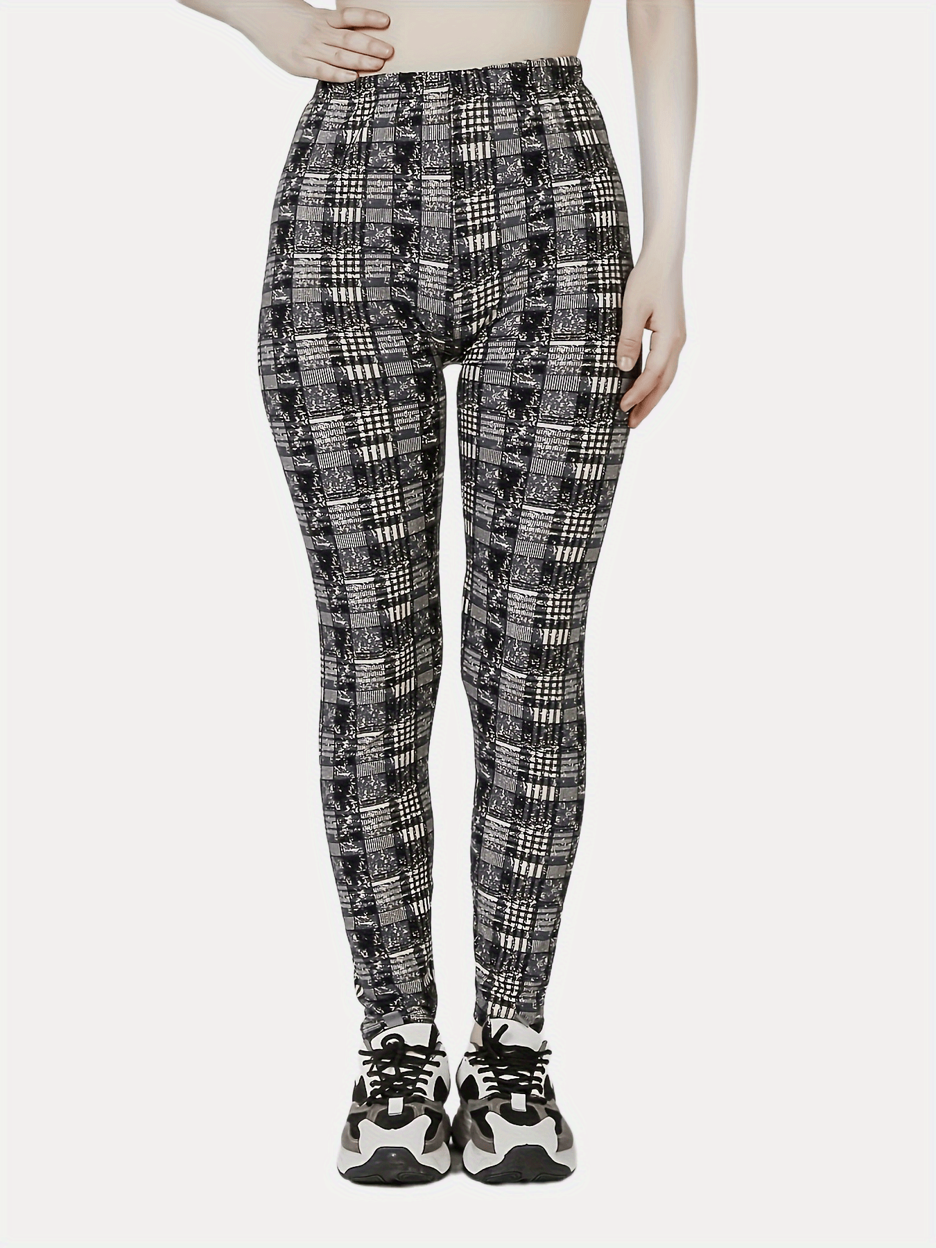 Plaid Print Leggings High Waist Slim Leggings