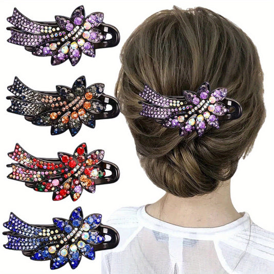 Vintage Rhinestone Flower Hair Clip Large Colorful Duck Billed Clip