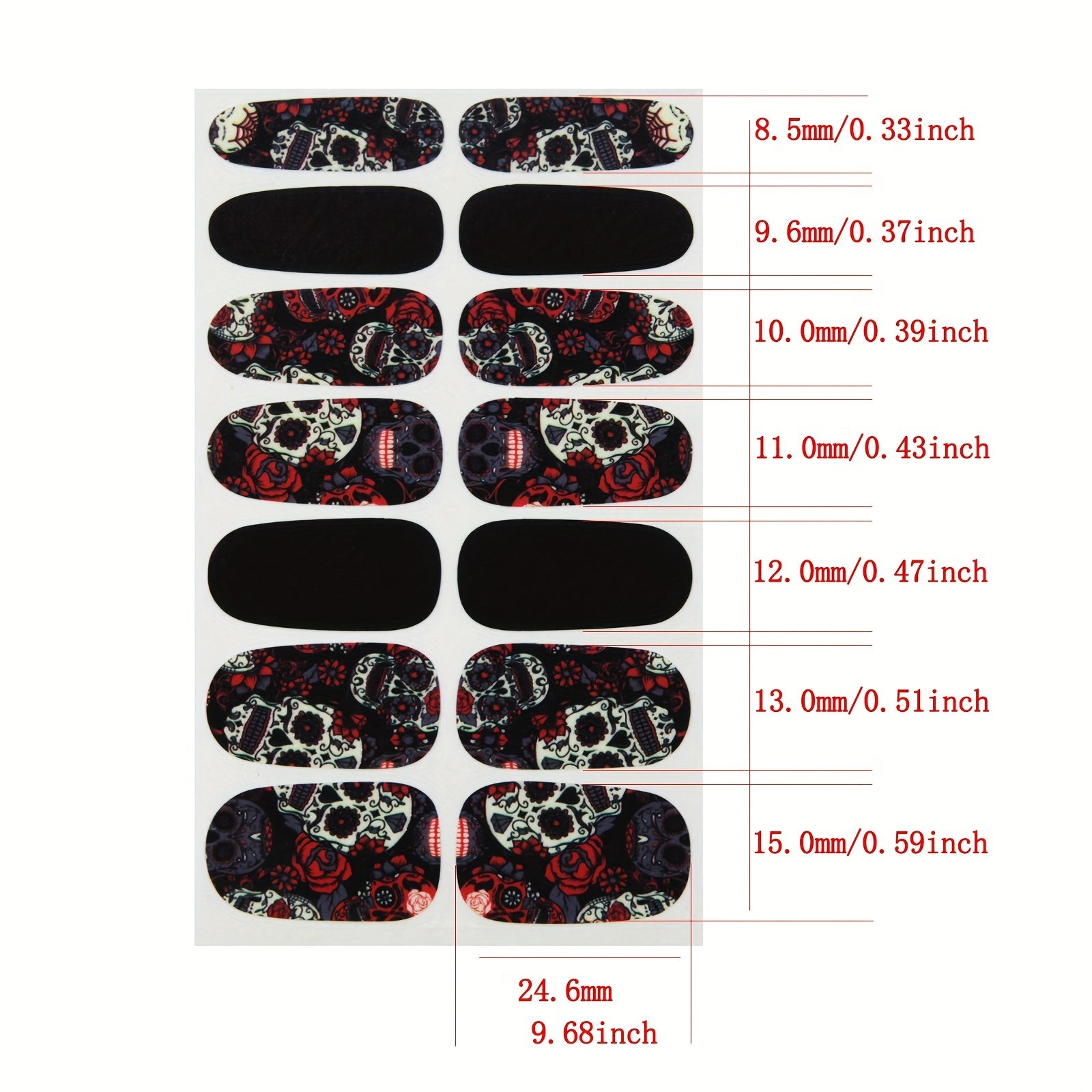 14 Sheets Halloween Nail Wraps Art Stickers Skull Pattern DIY Self Adhesive