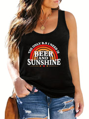 Rainbow Print Tank Top Women's Round Neck Stretch Top