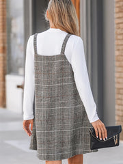  Plaid Print V Neck Mini Overall Dress