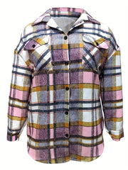  Plaid Print Button Up Long Sleeve Blouse