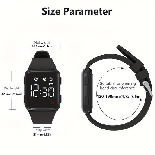Square Digital Watch Alarm Stopwatch Timer Date Display LED Unisex