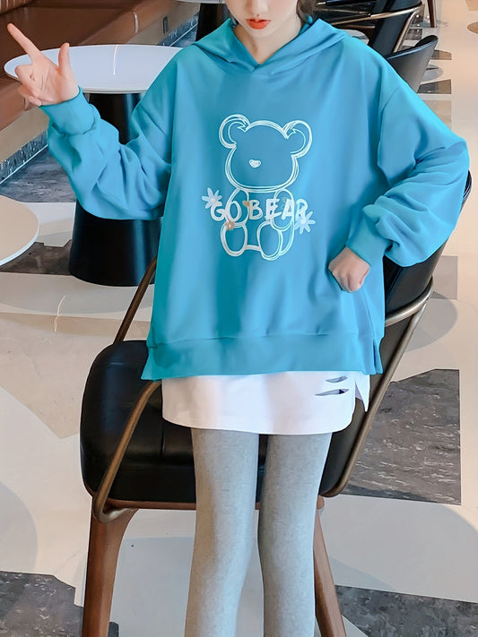 Girls Long Sleeve Hoodie & Ripped Short Skirt 2pcs GO BEAR Floral Print