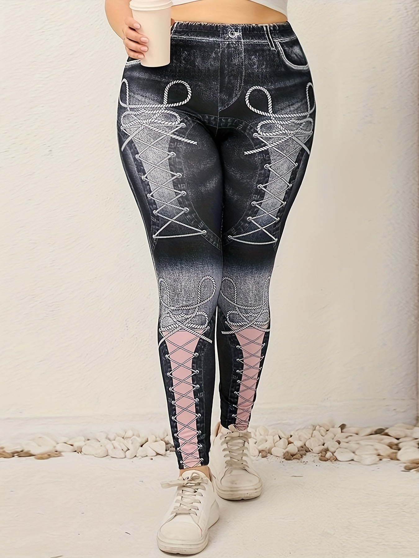 Denim Print Skinny Leggings Casual Stretchy Leggings