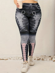 Denim Print Skinny Leggings Casual Stretchy Leggings
