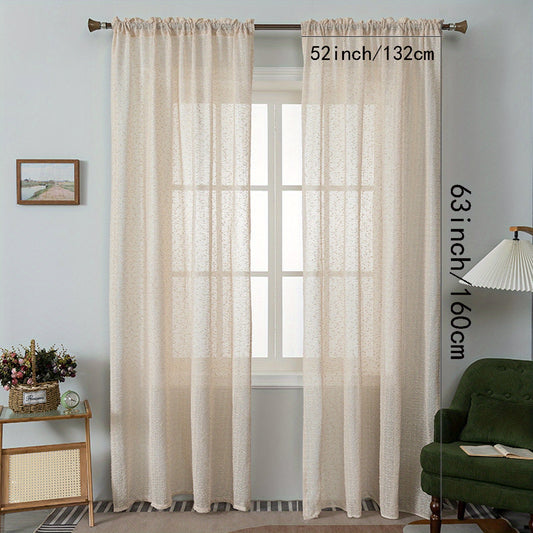 French Golden Jacquard Beige Sheer Curtain Rod Pocket Curtain
