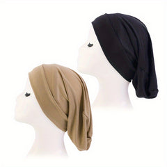 2pcs Elastic Wide Turban Inner Cap Soft Underscarf Beanie Cap For Women