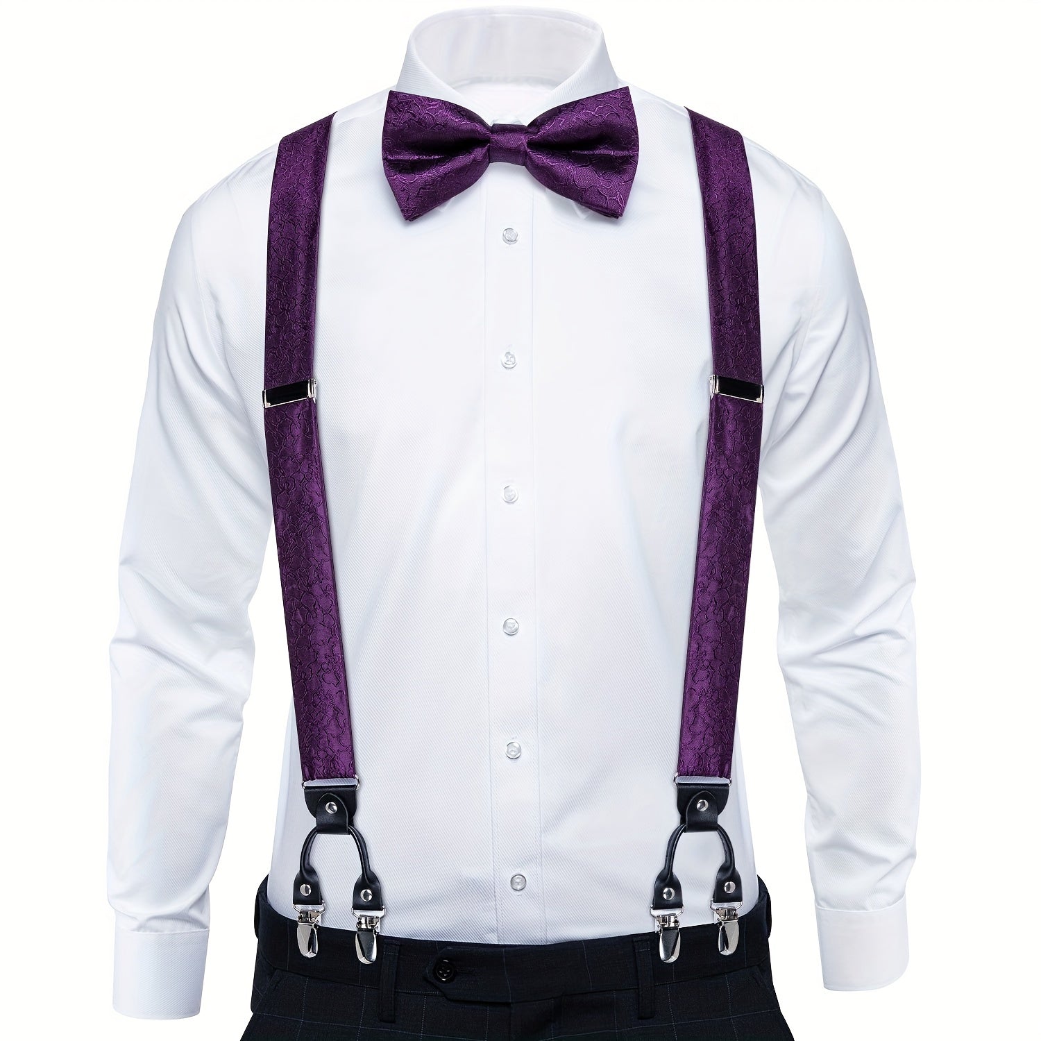 Men's Silk Suspenders Set Adjustable Braces Vintage 6 Clip Trousers Strap