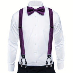 Men's Silk Suspenders Set Adjustable Braces Vintage 6 Clip Trousers Strap