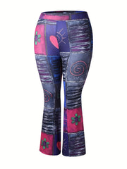  Pants Women's Plus Patchwork Flared Leg Trousers