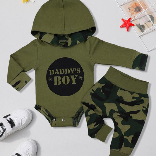 Baby Boy Plaid Letter Print Hoodies Long Pants 2pcs Set