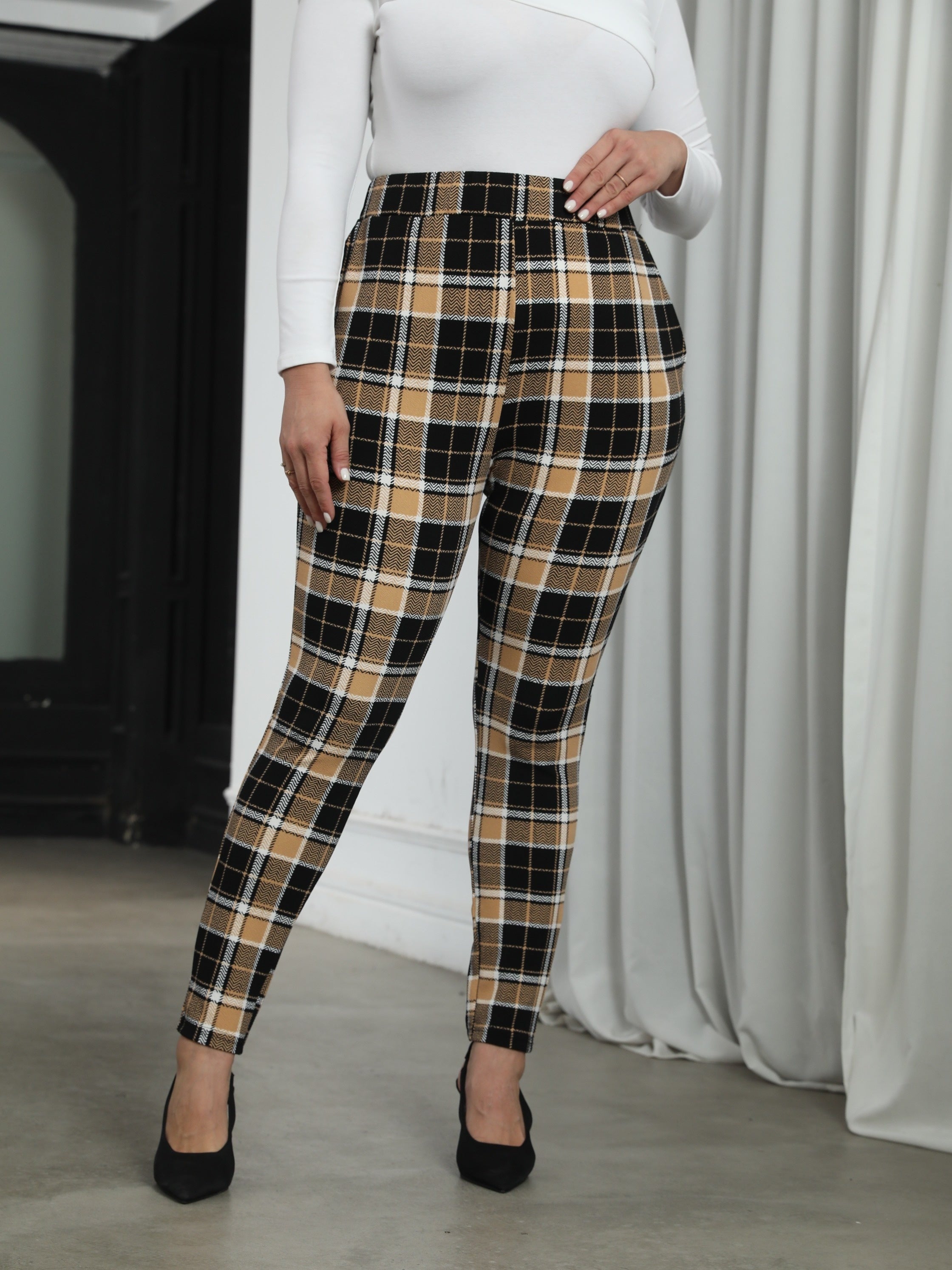 Women's Plus Plaid Print High Rise Skinny Trousers