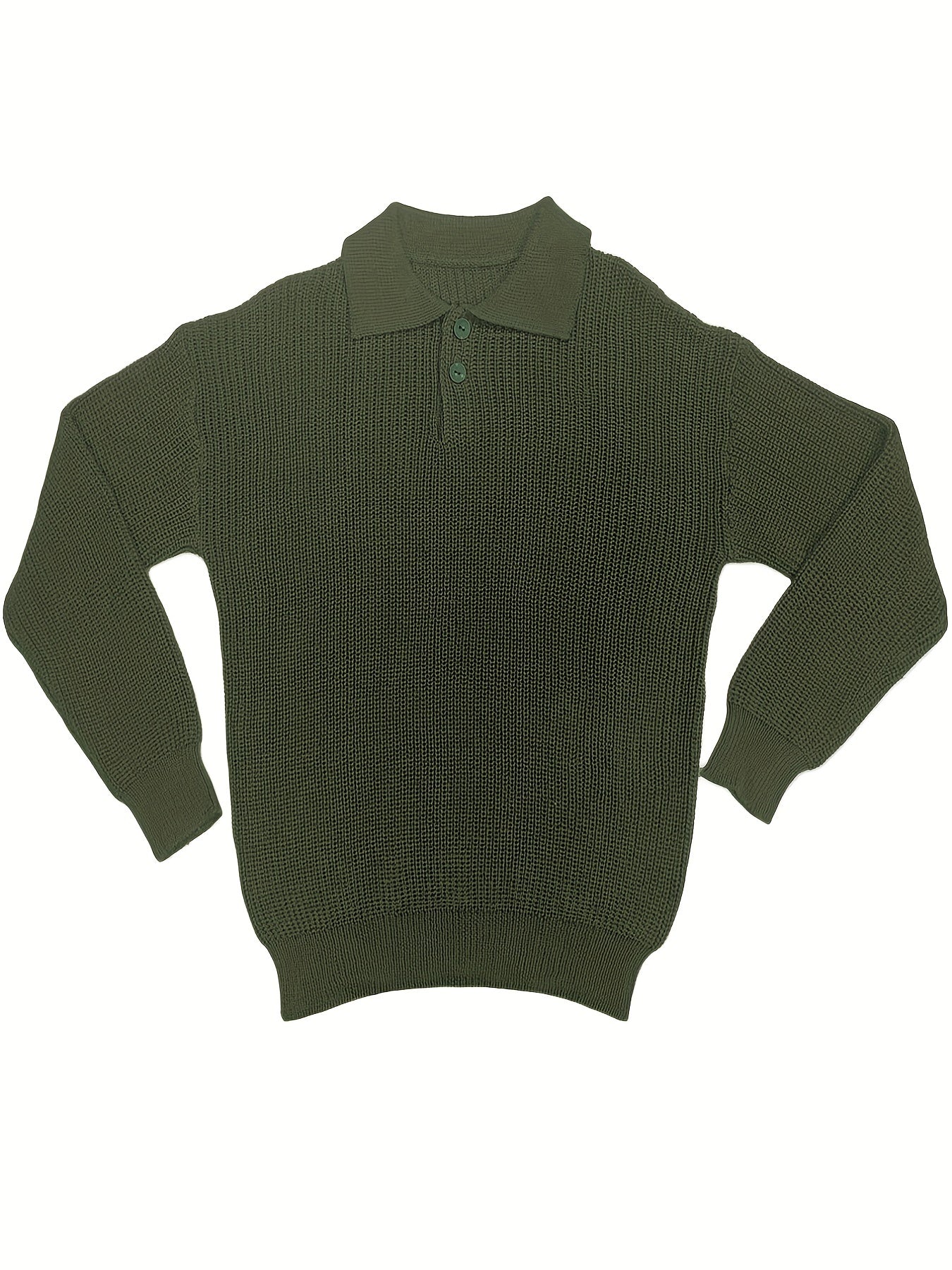 Waffle Knit Polo Collar Sweater Men's Casual Warm Solid Button Up Sweater