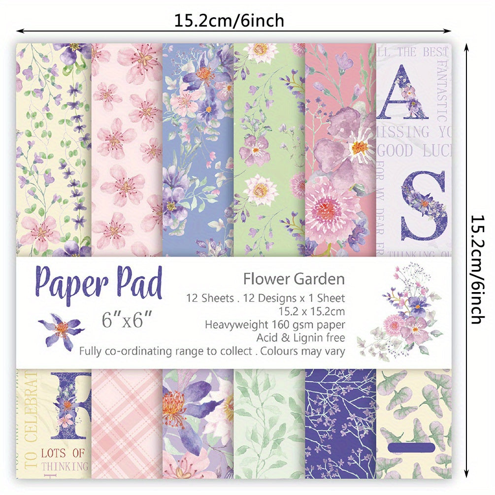 12pcs Floral Geometric Scrapbooking Paper DIY Background Craft M