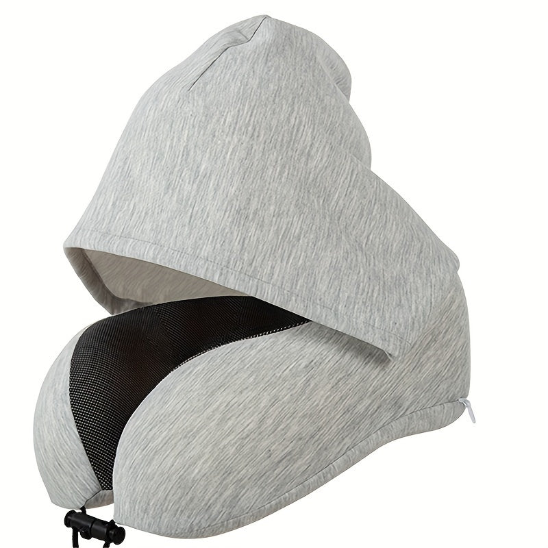 Memory Foam U Shaped Travel Pillow with Detachable Hood Neck Support