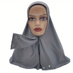 Elastic Hijab With Button Solid Turban Under Scarf Cap