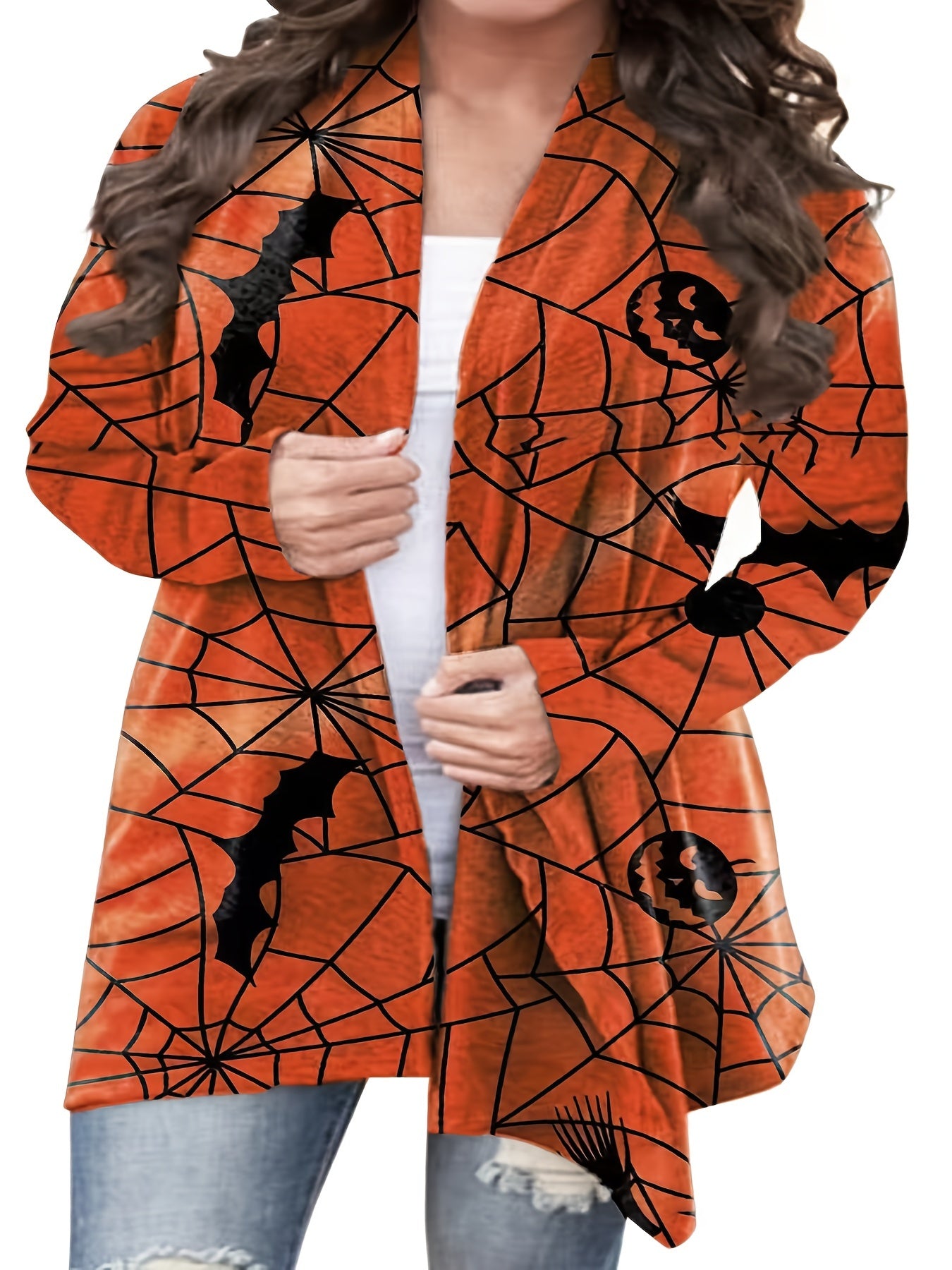  Halloween Cardigan Women's Pumpkin & Ghost Print