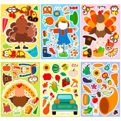 6 Turkey Thanksgiving Puzzle Face Matching DIY Stickers